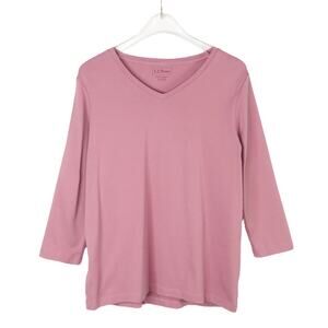 L.L Bean Blush Pink High V-Neck 3/4 Sleeve Casual Blouse Top Small